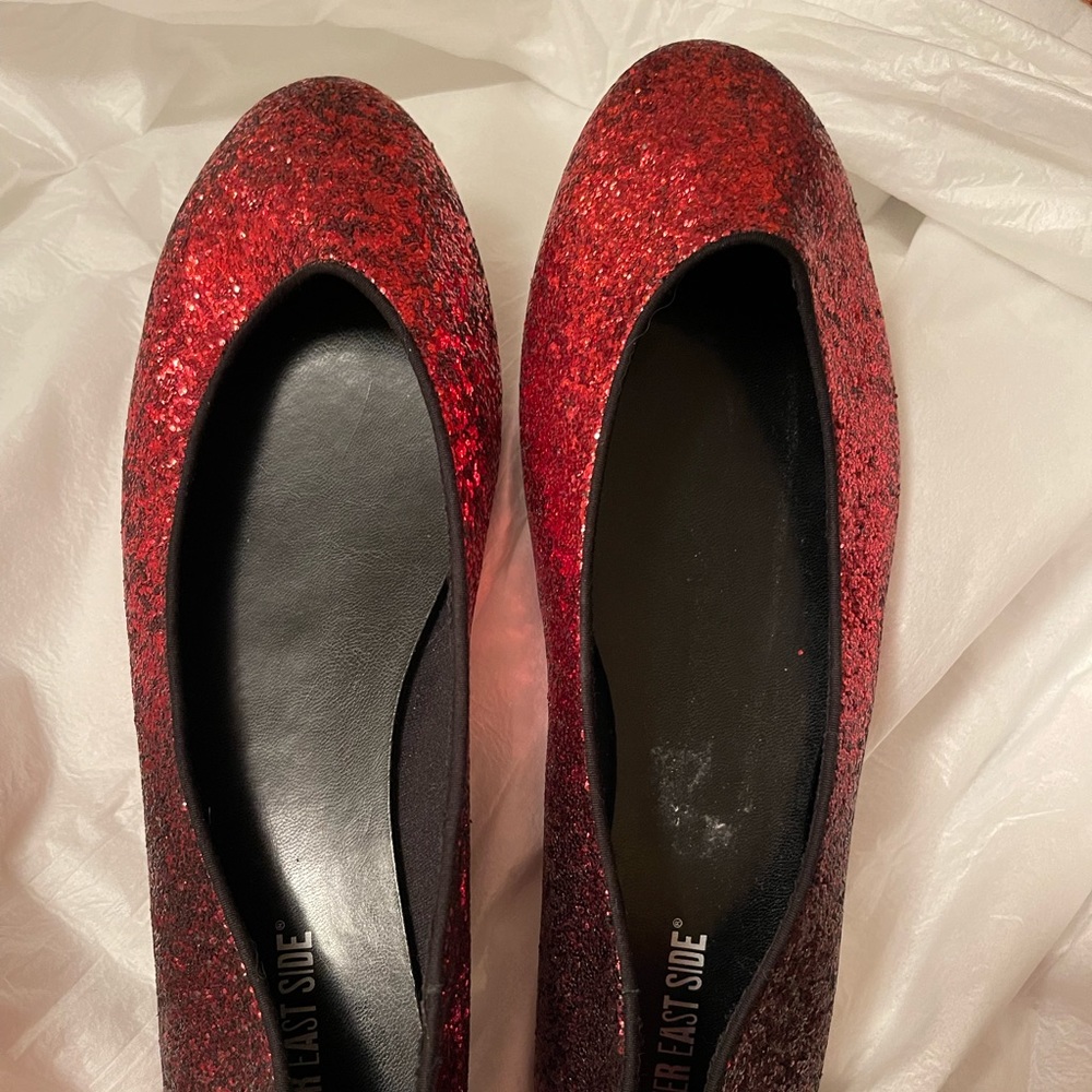 Lower East Side, Sparkling, Ruby Red Flat Shoes. Size 12. Worn indoors only.